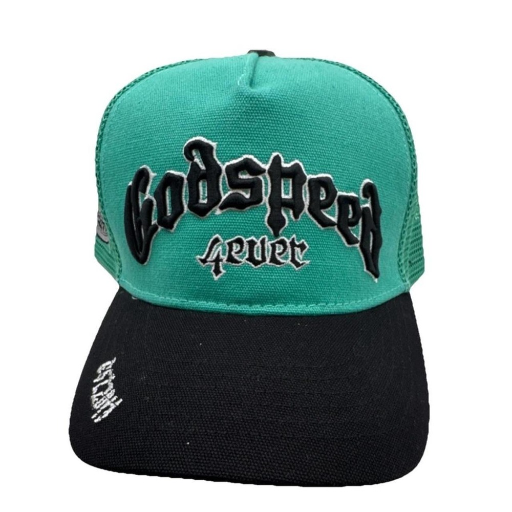 Godspeed Forever teal & black trucker hat 🖤 mesh snapback Y2K streetwear rare